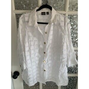 Chico's Travelers Top Tunic Gold Buttons Textured Sz 2 (L) Lagenlook